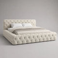 Letto contenitore matrimoniale imbottito con testiera capitonné in tessuto beige 180x200 cm