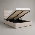 Letto contenitore matrimoniale con rete sollevabile rivestito in tessuto bianco struttura in acciaio 160 x 200 cm