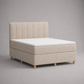 Letto matrimoniale imbottito con testiera verticale in tessuto beige e struttura in acciaio 160 x 200 cm