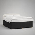 Letto matrimoniale contenitore imbottito con struttura in tessuto beige e base nera 160 x 200 cm