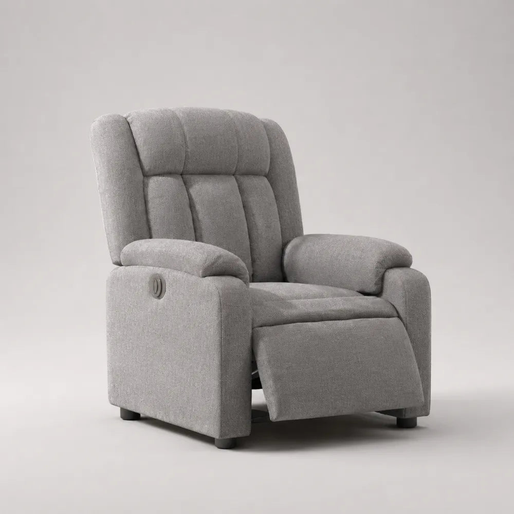 Poltrona relax reclinabile con poggiapiedi in tessuto grigio imbottito 80 x 90 x 105 cm