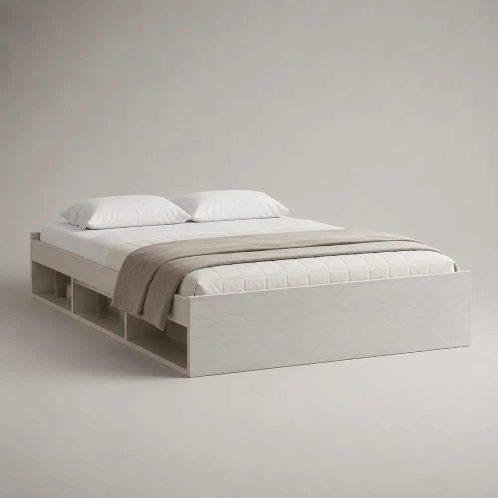 Letto matrimoniale con contenitore laterale in MDF effetto rovere bianco 160 x 200 cm