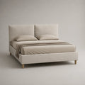 Letto matrimoniale imbottito con testiera alta in tessuto beige e struttura letto 160x200 cm