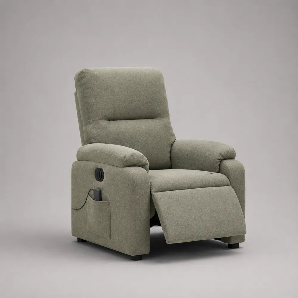 Poltrona relax reclinabile elettrica 80x90x105 cm verde chiaro in tessuto poliestere con poggiapiedi