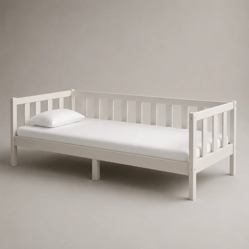 Letto singolo in legno bianco con sponde laterali struttura letto 90x200 cm