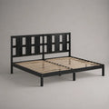 Letto matrimoniale in acciaio nero con testiera geometrica e rete a doghe in legno 160 x 200 cm