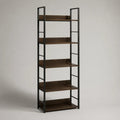 Libreria a scaffale rettangolare in MDF e acciaio nero con ripiani effetto legno marrone 80 x 35 x 180 cm