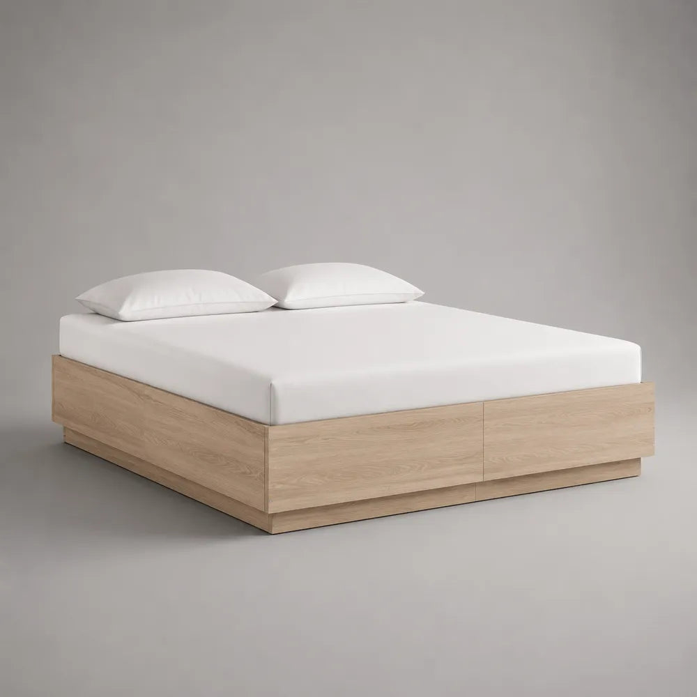 Letto matrimoniale contenitore in MDF effetto rovere chiaro con base chiusa 160x200 cm