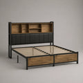 Letto matrimoniale con testiera contenitore a ripiani struttura in acciaio pannelli MDF effetto rovere nero 160x200 cm