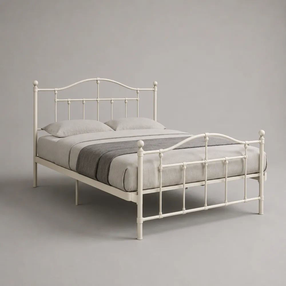 Letto matrimoniale in metallo verniciato bianco con testiera e pediera a barre 160 x 200 cm