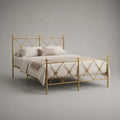 Letto matrimoniale in acciaio dorato con testiera e pediera geometriche 160x200 cm