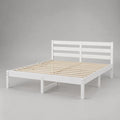 Letto matrimoniale in legno massello verniciato bianco con testiera a doghe 160 x 200 cm