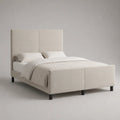 Letto matrimoniale imbottito in tessuto beige con testiera e pediera a pannelli 160 x 200 cm